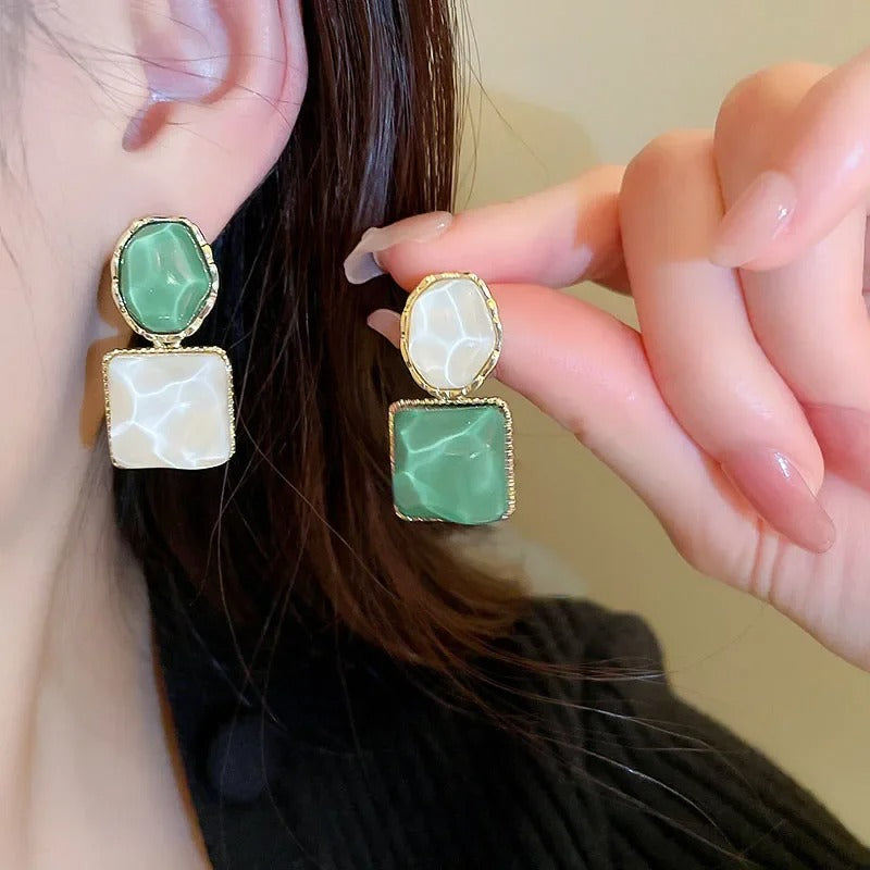 Vintage Resin Geometric Drop Earrings Blue Pendant Women