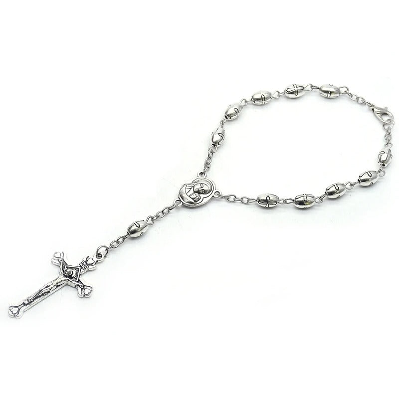 Metal Cross Beads Crucifix Rosary Bracelets For Men Women Religious Jewelry
