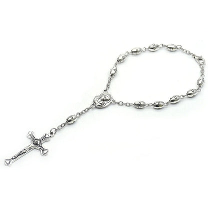 Metal Cross Beads Crucifix Rosary Bracelets For Men Women Religious Jewelry
