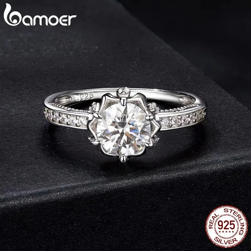 1ct Round Moissanite Flower Ring Sterling Silver for Women
