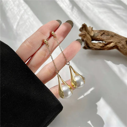 Women’s Simulated Pearl Tassel Drop Earrings Elegant Jewelry