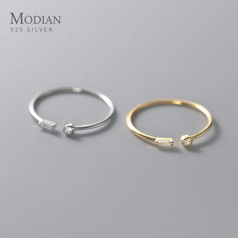 Modian 925 Sterling Silver CZ Ring Adjustable 14K Gold for Women