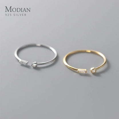 Modian 925 Sterling Silver CZ Ring Adjustable 14K Gold for Women