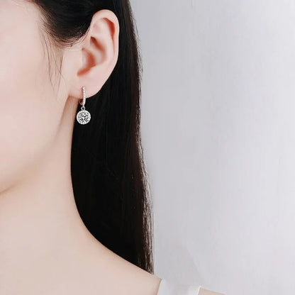 Silver 1 Carat Moissanite Round Earrings Engagement Wedding Daily Work Party Travel Luxurious Gift For Women