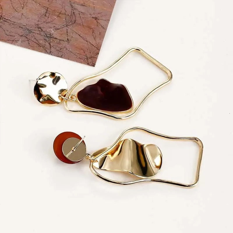 Irregular Oil Drop Earrings Korean Temperament Geometric Vintage Earrings for Women Asymmetric Coffee Gold Color Bijoux Oorbelle