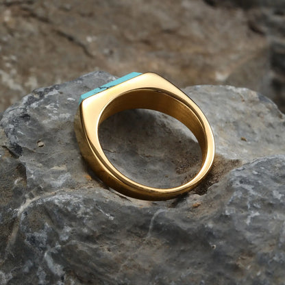 Vnox Natural Stone Signet Ring Gold Plated Stainless Steel