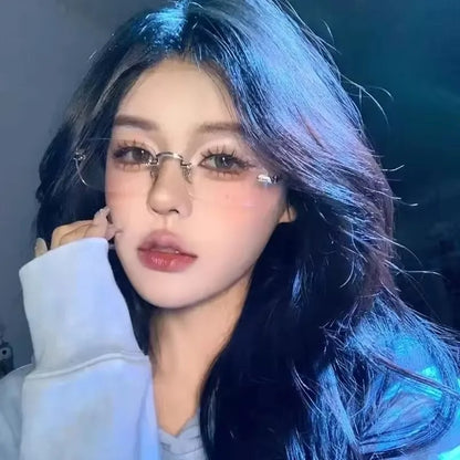 Square Rimless Anti Blue Light Glasses Unisex Silver Frame