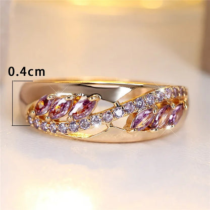 Purple Zircon Stone Engagement Ring for Women, Rose Gold Color Wedding Jewelry for Women