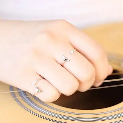 Sterling Silver Fish Tail Wave Ring Women Adjustable Jewelry