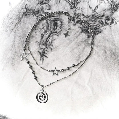 Stainless Steel Spiral Pendant Necklace, Layered Choker Star Charm Necklace, Grunge Y2K Cyber Fairycore Jewelry, Subversive Archive Alt Fashion Gift