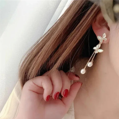 Luxury Gold Butterfly Tassel Earrings Korean Fashion Jewelry