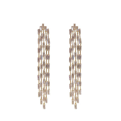 Real Gold Plated Long Tassel Earrings Women Party Jewelry Accessories