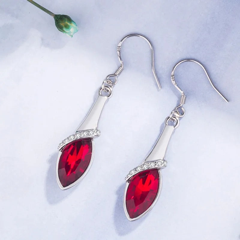 Blue Crystal Water Drop Earrings with Red Rhinestone Women