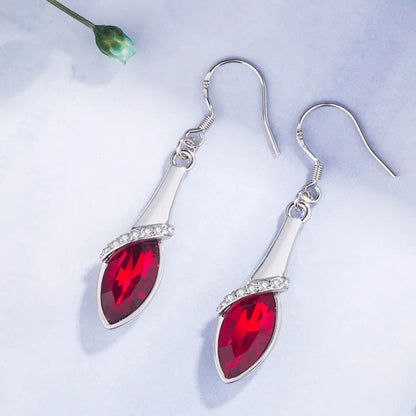 Blue Crystal Water Drop Earrings with Red Rhinestone Women