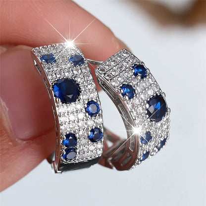 White & Blue Zircon Hoop Earrings Gold Women’s Wedding Jewelry