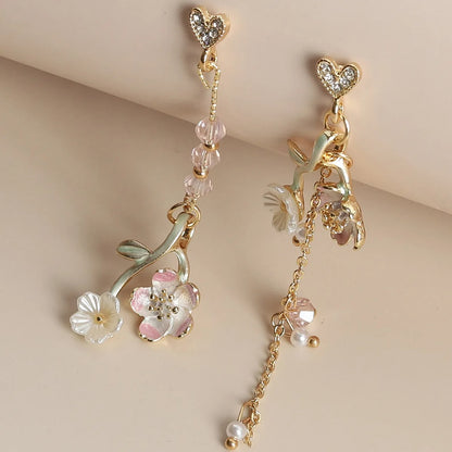 Cute Flower Spiral Dangle Earrings Women Blue Crystal Tassel