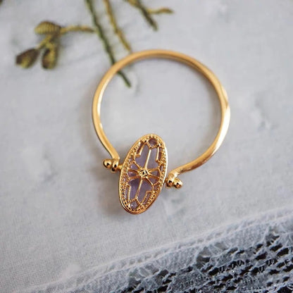 Three-dimensional craft silver inlaid amethyst oval flip hollow adjustable ring sweet dream ladies jewelry wedding accessories