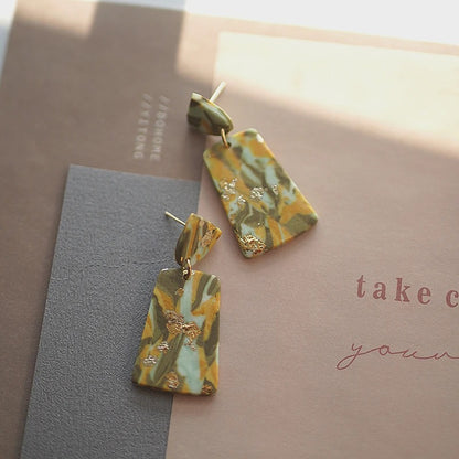 Marble Effect Polymer Clay Geometric Dangle Earrings for Women