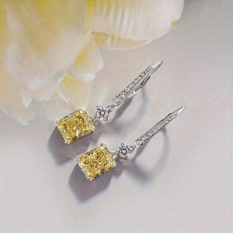 Trendy Yellow Cubic Zirconia Earrings Women Dance Party Jewelry