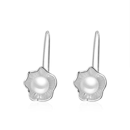 925 Sterling Silver Lotus Pearl Dangle Earrings Women Jewelry