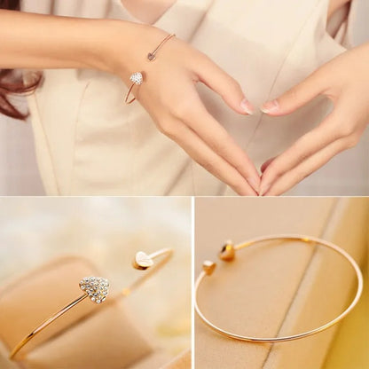 Fashion Crystal Heart Bow Bilezik Cuff Bracelet Women Jewelry