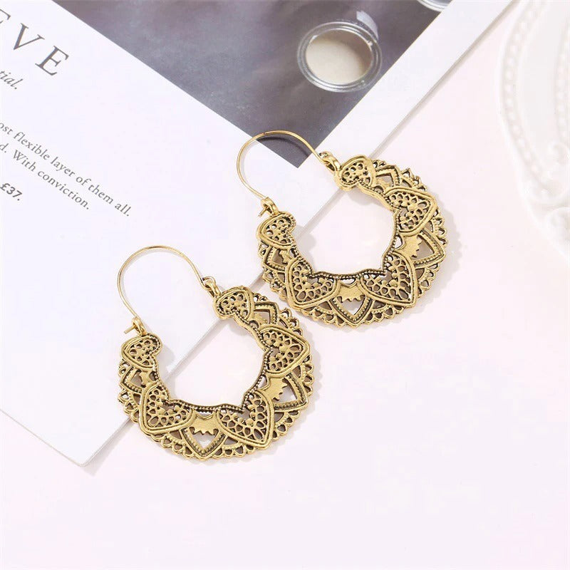 2025 New Antique Gypsy Indian Tribal Ethnic Hoop Dangle Mandala Earrings For Women Fashion Jewelry