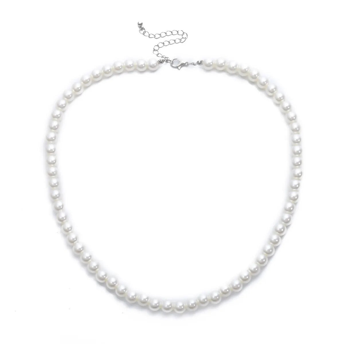 Imitation Pearl Beaded Choker Necklace for Men White Trendy Jewelry