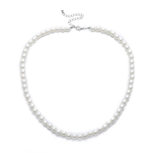 Simple Imitation-Pearl Beaded Short Choker Necklace for Men Trendy White Beaded Chains on Neck Accessories 2025 Fashion Jewelry