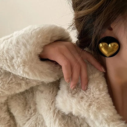 Women Vintage Gold Heart Statement Earrings Big Black Ethnic Jewelry