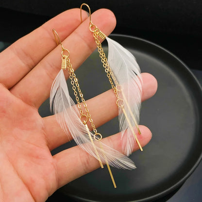 Feather Chain Tassel Long Earrings Women Simple Fashion Jewelry