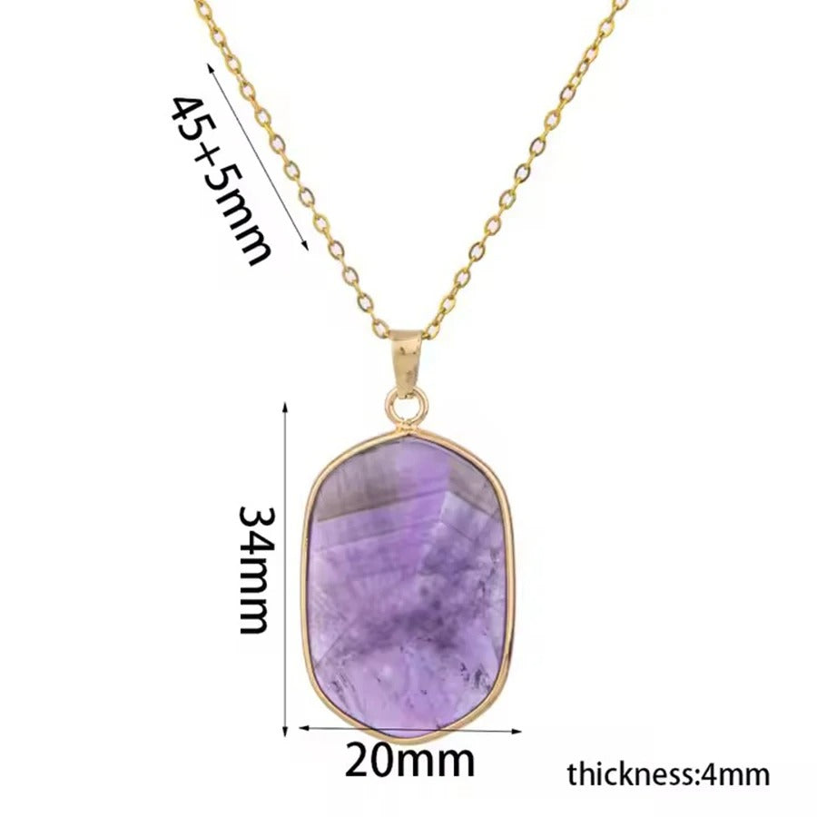 Natural Crystal Stone rose quartz amethyst geometric figure agate Pendant Necklace Stainless Steel gold Chain Gemstone Jewelry
