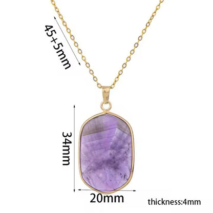 Natural Crystal Stone rose quartz amethyst geometric figure agate Pendant Necklace Stainless Steel gold Chain Gemstone Jewelry