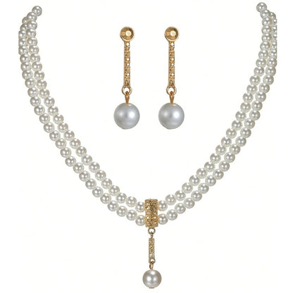 New Fashionable Bridal Jewelry Set Elegant Handmade Imitation Pearl Beaded Necklace And Earrings For Women Wedding Accessories