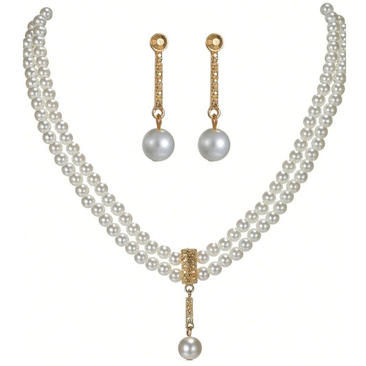 New Fashionable Bridal Jewelry Set Elegant Handmade Imitation Pearl Beaded Necklace And Earrings For Women Wedding Accessories