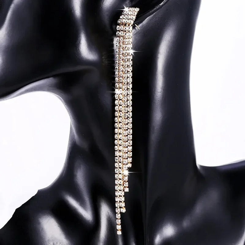 Luxury Rhinestone Crystal Tassel Earrings Women Bridal Jewelry