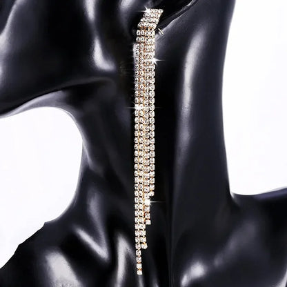 Luxury Rhinestone Crystal Tassel Earrings Women Bridal Jewelry