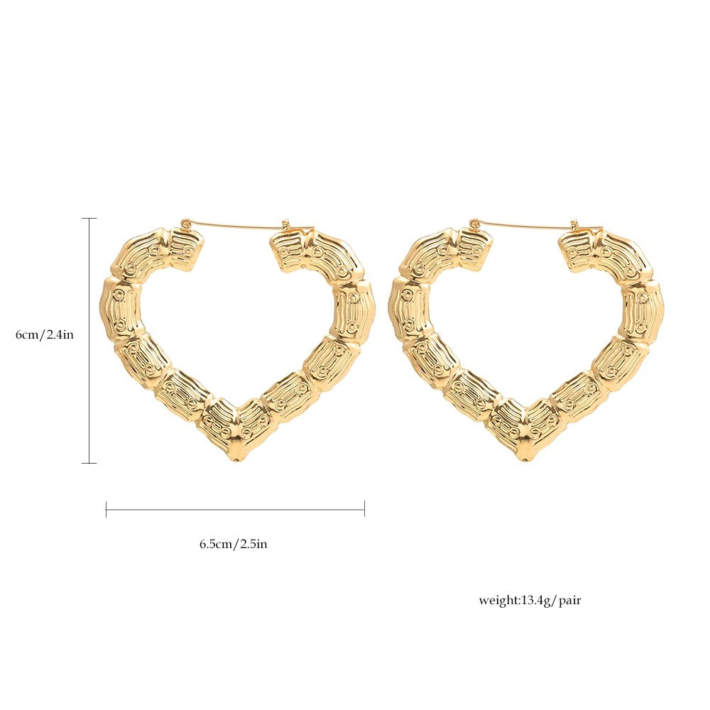 3 Pairs Oversized Heart Hoop Earrings Gold Punk Statement Jewelry