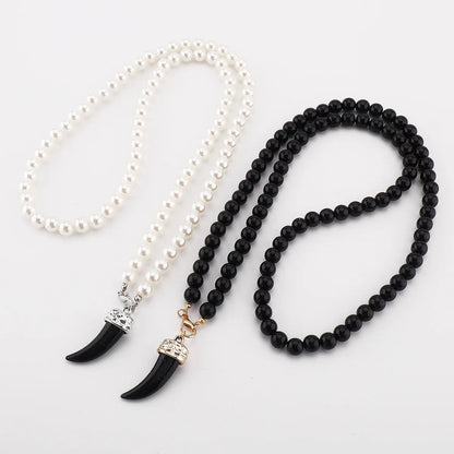 Vintage Women Jewelry Personality Horn Pendant High Quality Pearl Beaded Necklaces 2025 Trend Holiday Party Accessories