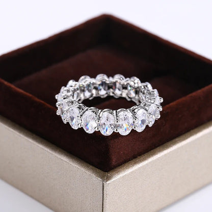 Luxury White Crystal Oval Ring for Women Rose Gold Silver Jewelry