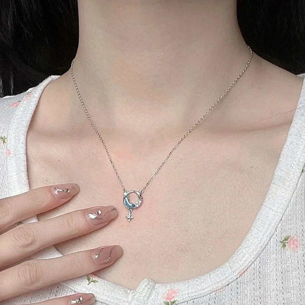 2025 New Korea Moon Star Chokers Necklace Colorful Glazed Stone Pendant Necklaces for Women Fashion Jewelry Gifts