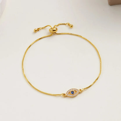 Luxury Gold Color Zircon Evil Blue Eye Bracelet Bangle Fashion Lucky Jewelry Women Gift Adjustable Handmade