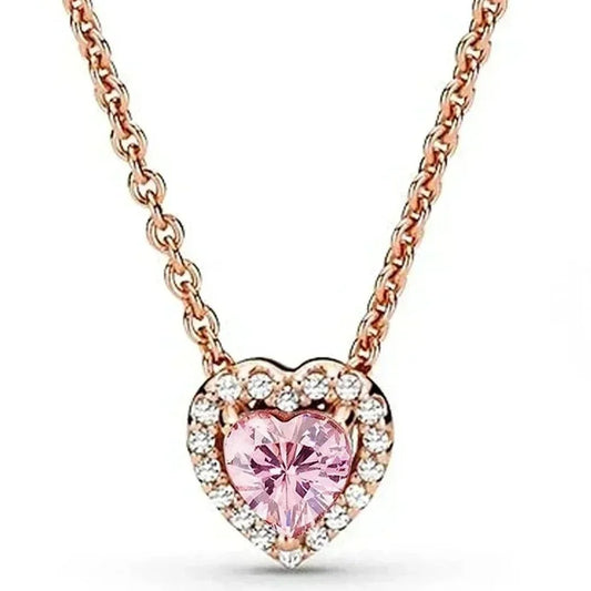 Colorful Heart Shaped Pendants Necklace Silver Elevated Heart Necklace Lover's Fine Jewelry Gift