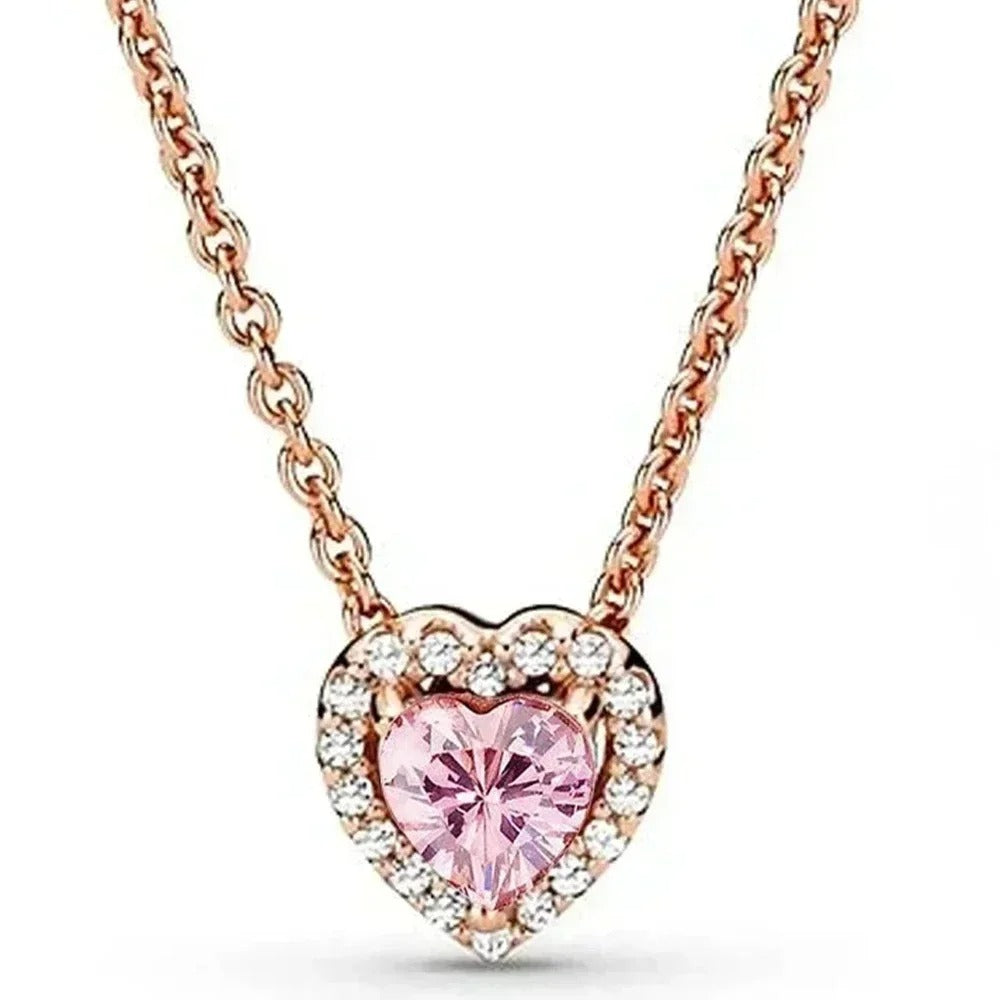 Colorful Heart Shaped Pendants Necklace Silver Elevated Heart Necklace Lover's Fine Jewelry Gift