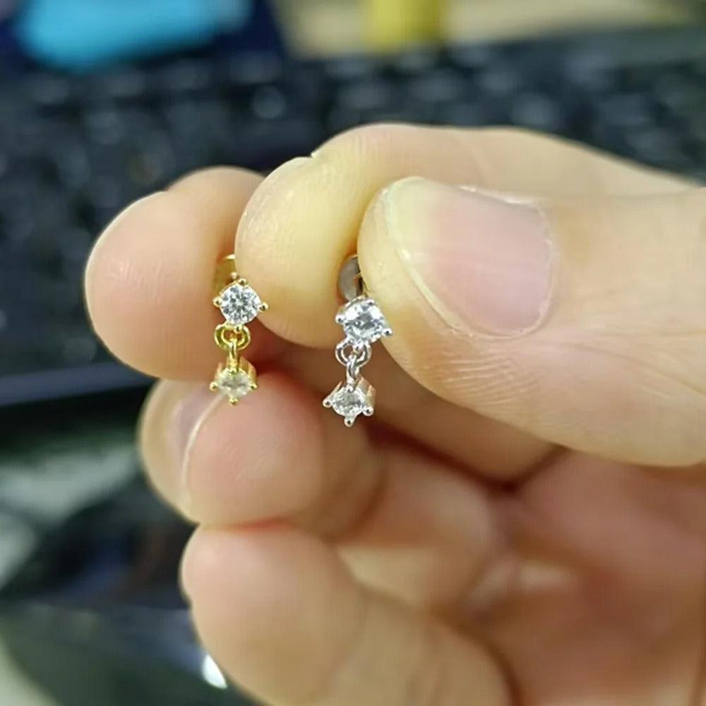 1pc 925 Sterling Silver Mini Zircon Thick Flat Screw Back Drop Earrings For Women K Gold Piercing Stud Earrings Jewelry