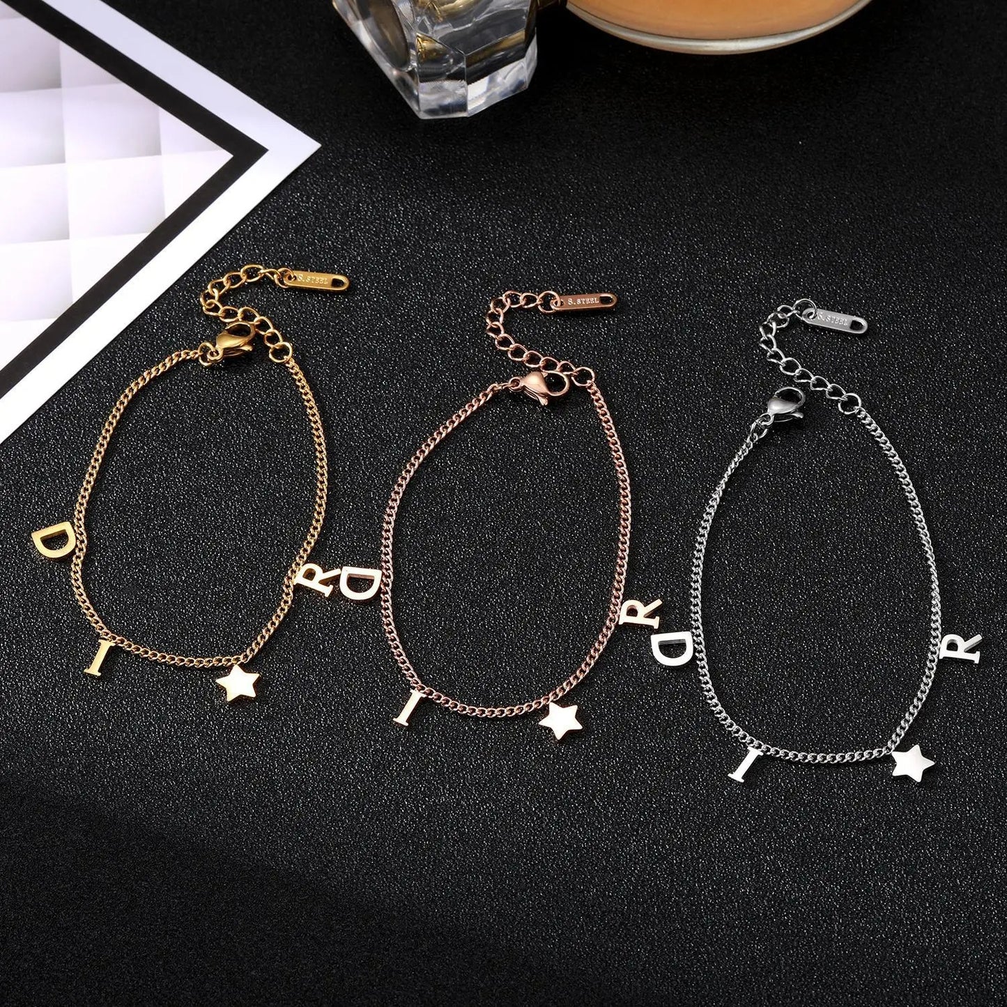 Letter & Star Pendant Stainless Steel Bracelet for Women