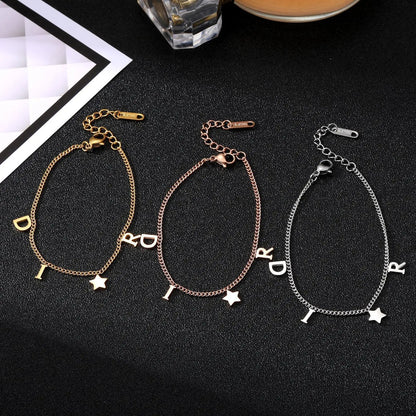 Letter & Star Pendant Stainless Steel Bracelet for Women