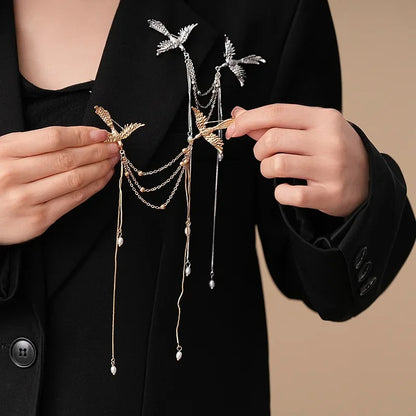 Animal Bird Brooch Pin Fire Phoenix Long Fringe Corsage