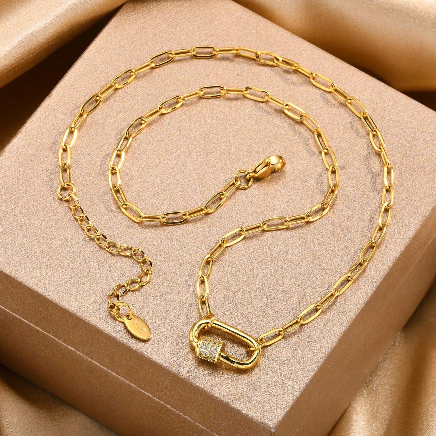 18K Gold Plated Paperclip Safety Pin Pendant Necklace Women