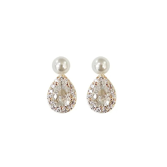 S925 Silver 14K Gold Pearl Stud Water Drop Earrings Women