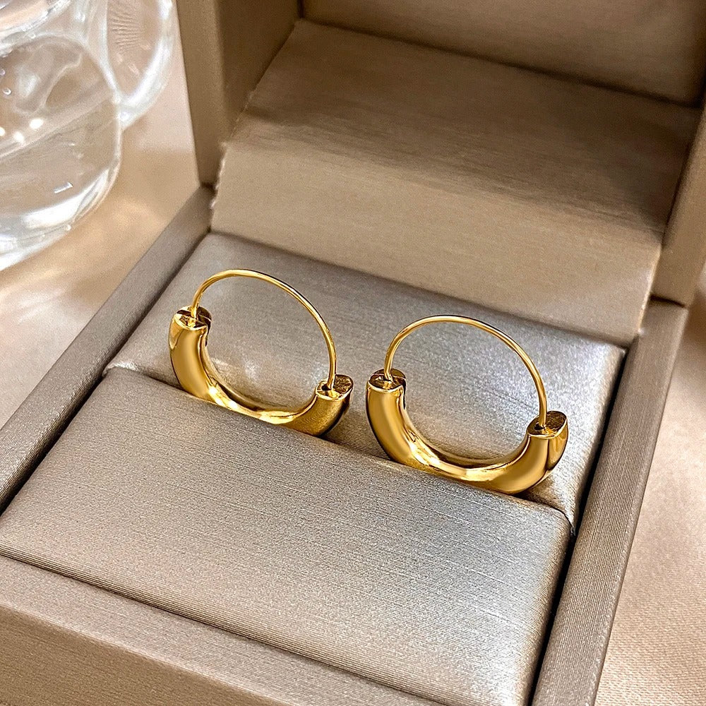 Gold Silver Geometric Circle Hoop Earrings Stainless Steel Women